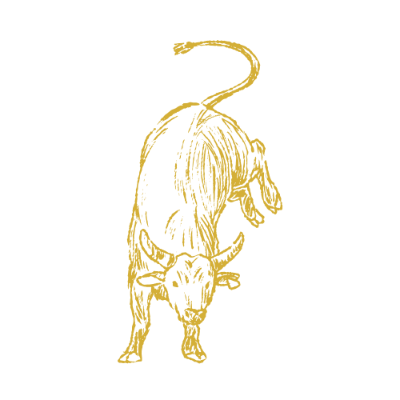 Outlaw Brew bull icon in gold, on desperadodrizzle.com.
