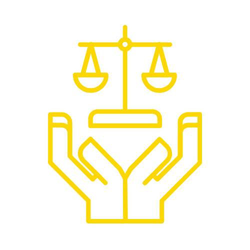 a Icon representing ethically sourced in gold with hands accepting a scale.